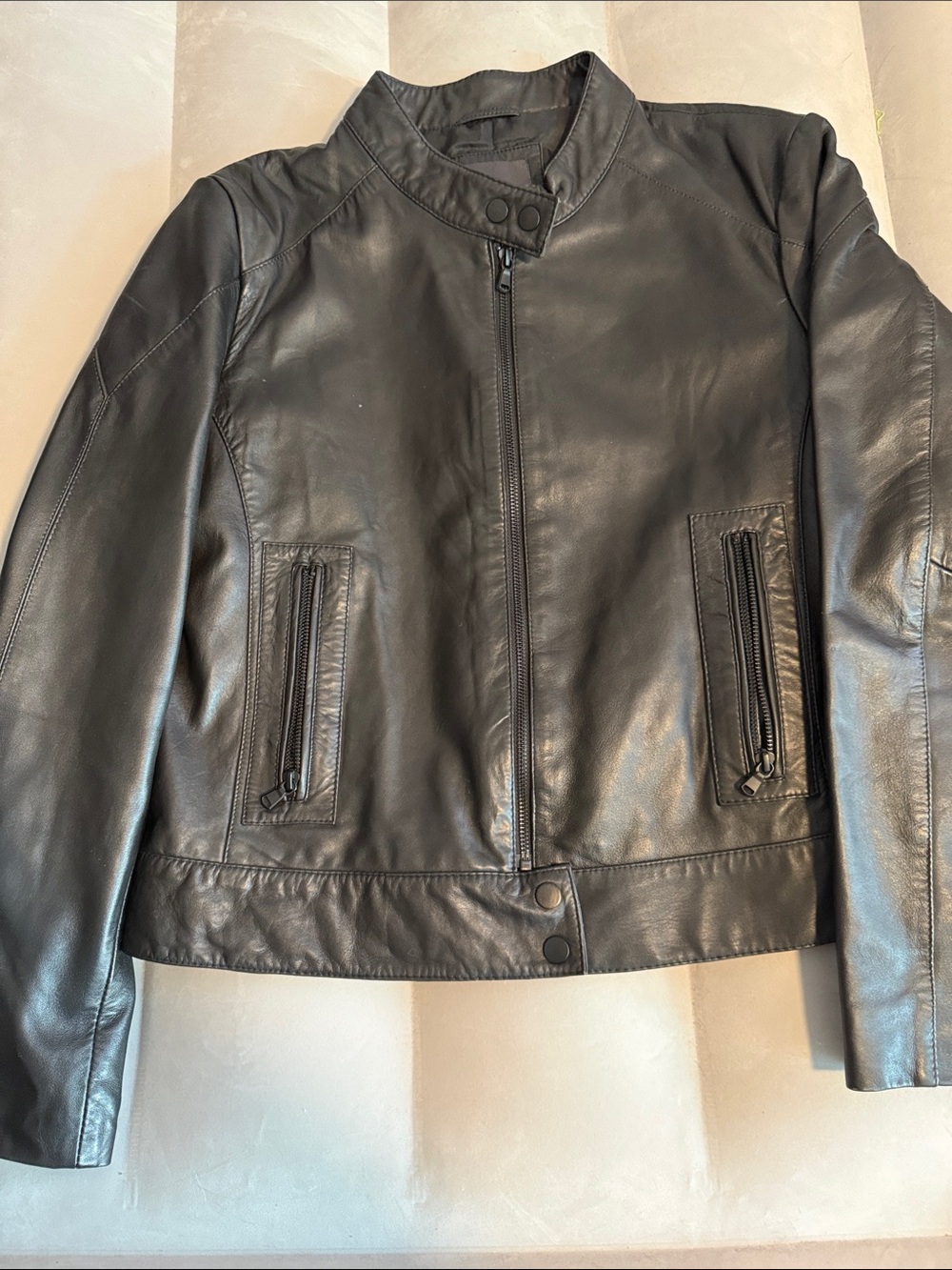 Women's Black Leather Zip-Front Jacket